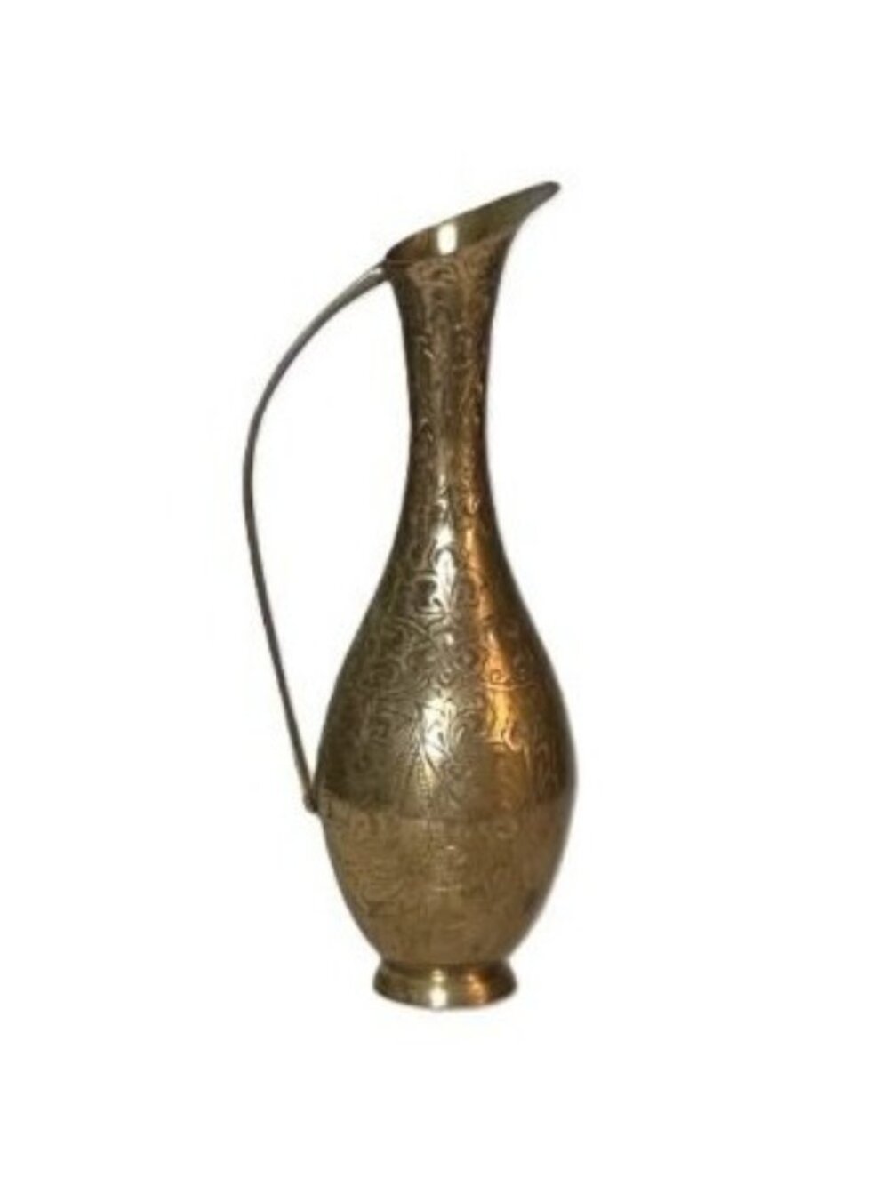 Vintage Etched Brass Pitcher Ewer Vase 11" Handmade in India circa 1950-1960